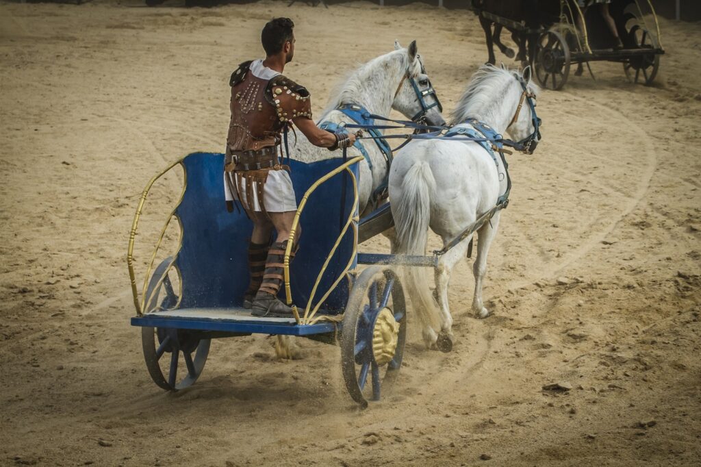 A reconstruction of Roman chariot racing by a Roman circus