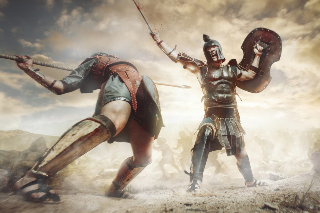 Ancient Greek warrior fighting in the combat
